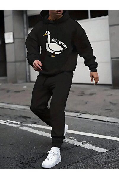 Boi Duck Goose Tracksuit Set - Black Printed Suit Jogger Sweatshirt Rubber Le...