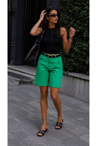 soBasic Women's High Waist Bermuda Shorts Relaxed Fit Above Knee Summer Shorts