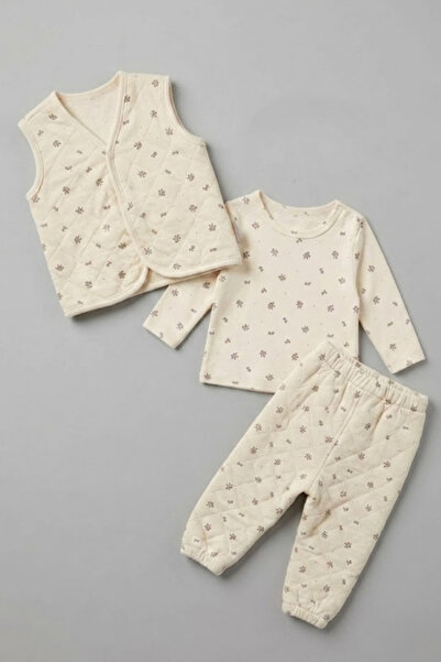 LOGO AKSESUAR Baby Quilted Vest 3-Piece Set 100% Cotton Sweatshirt Top and Bo...