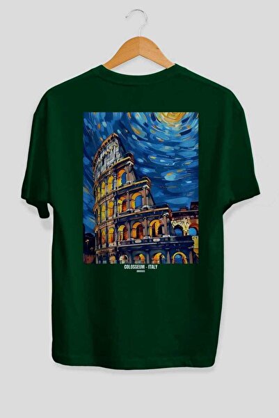 Ankhises Colosseum Italy 2 Green Oversize Country City Back Printed Unisex T-...