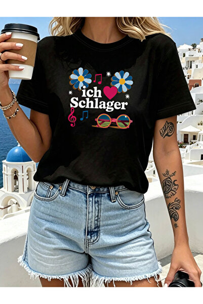 12 HERTZ تي شيرت مطبوع عليه حروف German I Love Schlager Music Daisy، قميص كاج...