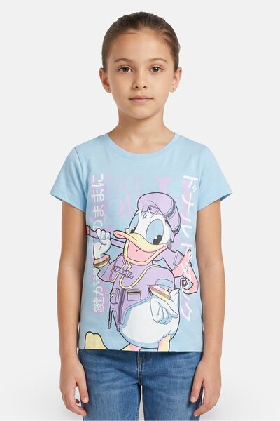 Disney x Kingdom Hearts Kids Girl Graphic Print Short Sleeve T-Shirt, Blue