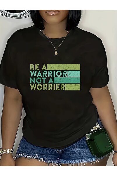212Wear تي شيرت نسائي تحفيزي بطبعة "Be Warrior Not a Worrier" باللون الأخضر ا...