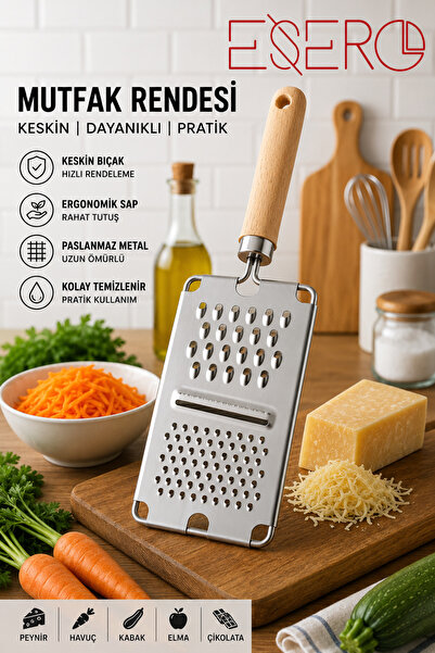 ESERO Steel Multifunctional Kitchen Grater with Wooden Handle Slicer and Vege...