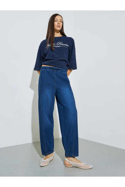 Styli Dark Blue Barrel Fit Jogger Style Jeans