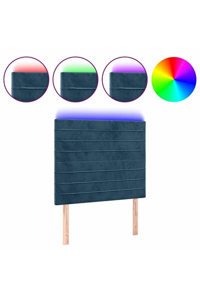 vidaxl Tăblie de pat cu LED, albastru închis, 80x5x118/128cm, catifea