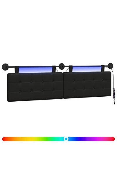 vidaxl Tăblie de pat suspendată Cu lumină LED Negru Piele artificială