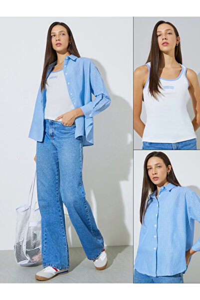 Styli Pack Of 2 - Striped Long Sleeve Shirt And Tank Set