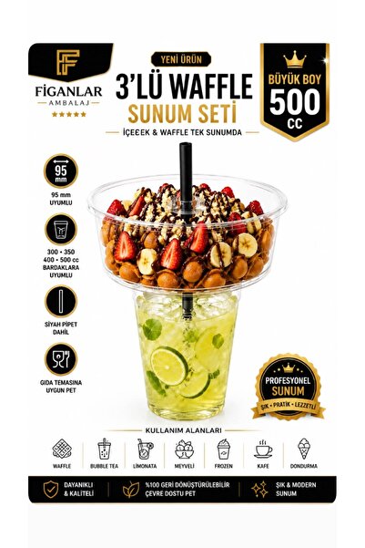 figanlar ambalaj 3’lü Waffle Sunum Seti 500 cc Pet Bardak Üstü Waffle Kasesi ...