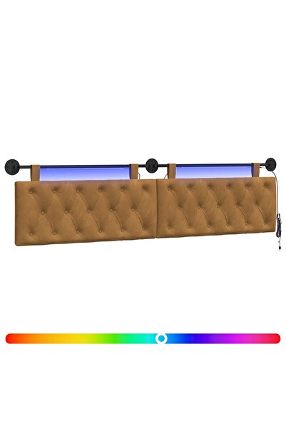 vidaxl Tăblie de pat suspendată Cu lumină LED Maro Catifea