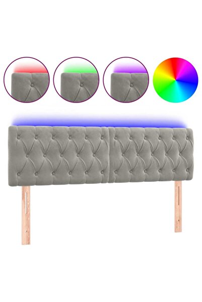vidaxl Tăblie de pat cu LED, gri deschis, 144x7x78/88 cm, catifea