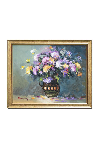 artnova Tablou cu flori multicolore pictat manual inramat, Beatitudine, 55x45...