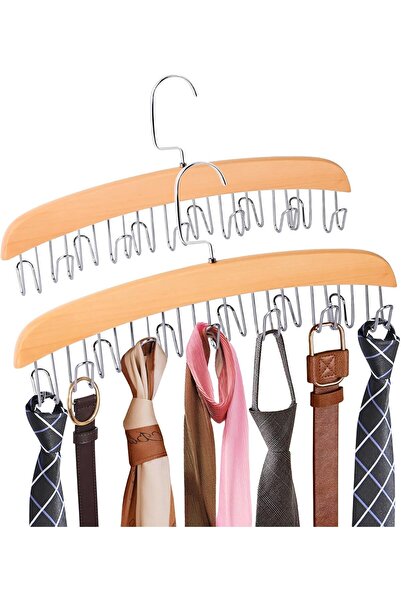 Arabest 2-Pack Wooden Tie Hanger,12 Hooks,360-Degree Rotating,Belt Organizer,...