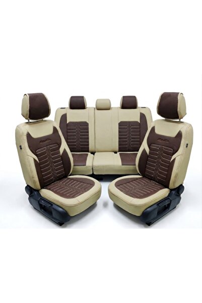 DELUXETUNING Set huse piele ecologica pentru scaune, crem cu maro, universale...