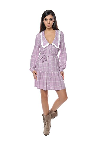 Miss One Rochie lila cu dungi si cordon