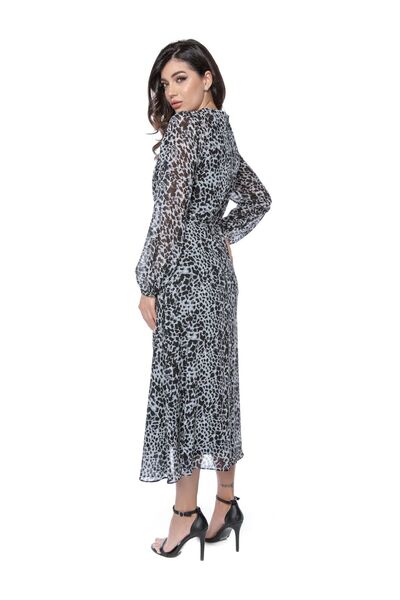 Miss One Rochie gri leopard cu șnur la gât