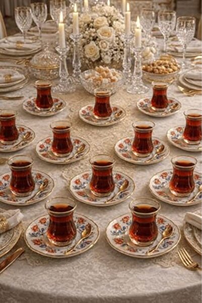Yıldızan adn shop طبق شاي من البورسلين بنقوش عثمانية مذهبة - طبق شاي منقوش 92...