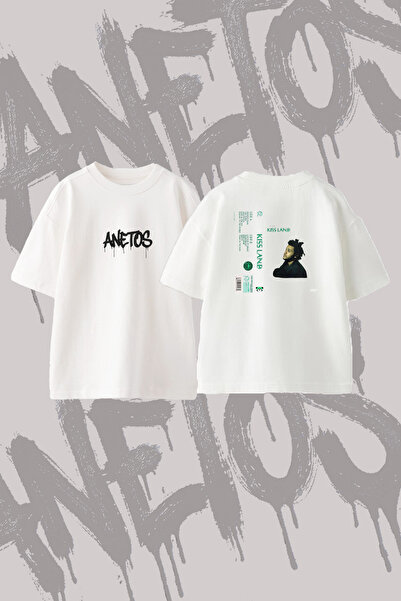 Anetos تي شيرت The Weeknd Kiss Land ذو تصميم مطبوع على الظهر من القطن باللون ...