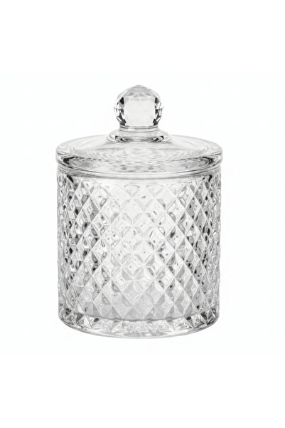 AKDC M.E.W Crystal Diamond Cut Glass Candy Pot with Lid 10.5 × 14.5 cm