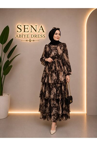 Sena Abiye Dress KAHVE KAT KAT ETEKLİ ELBİSE