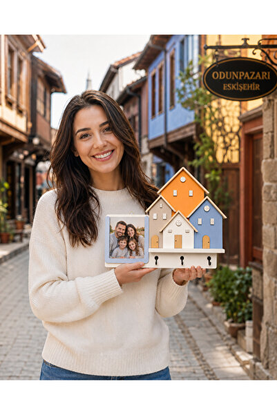 woodline Fotoğraf Çerçeveli Dekoratif Duvar Anahtarlığı 3 Askılı Ev Figürlü A...