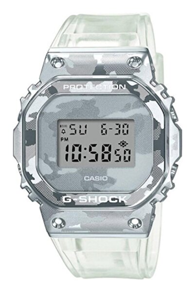 Casio Ceas digital cu curea camuflaj G-Shock, Alb transparent/Argintiu
