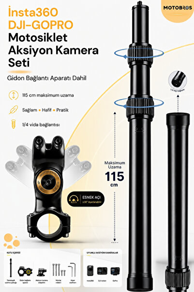 Motobros Motosiklet Aksiyon Kamera Tutucu Seti GoPro DJI Action Insta360 Uyum...