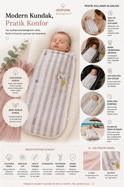 HEDYONE Muslin Swaddle 0-12 Months Zippered Summer Baby Sleeping Bag 100% Cotton Breathable Zebra Patterned