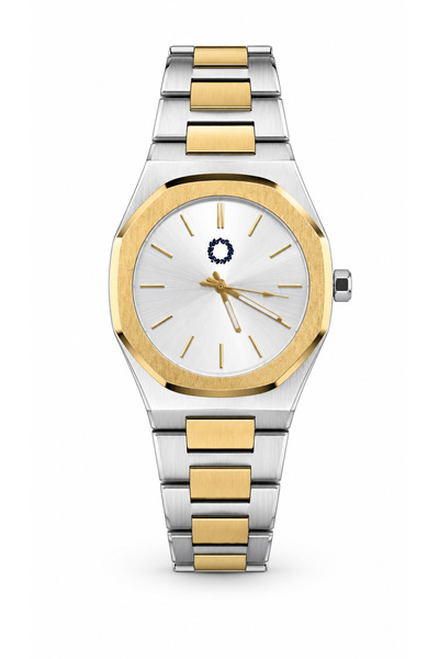 CüzCan Octa Gold Silver 42mm White Dial Dual Color Steel Band Unisex Quartz W...