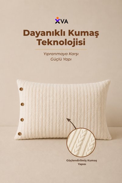 XVA 100% Cotton Pillowcase |   Knitted Patterned |   Buttoned Decorative Pillowcase |   50X70 cm