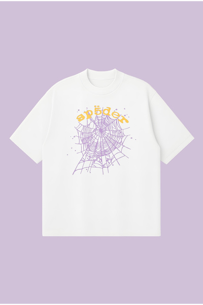 PURE POWER Μωβ μπλουζάκι Sp5der με στάμπα, oversized, boxy κοπή, unisex, 100%...