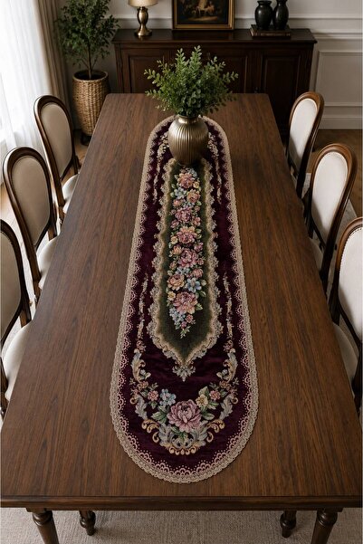 Yeshome Collection Royal Bouquet Şönilli Goblen 40X170 Oval Runner - Coffee T...