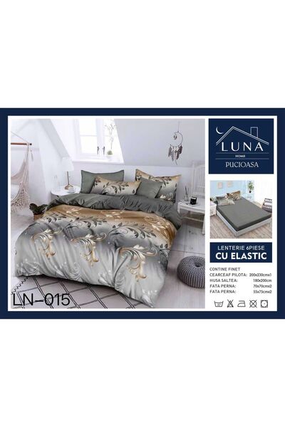 Luna Lenjerie de Pat Finet 6 Piese cu Cearșaf cu Elastic – Set Premium pentru...