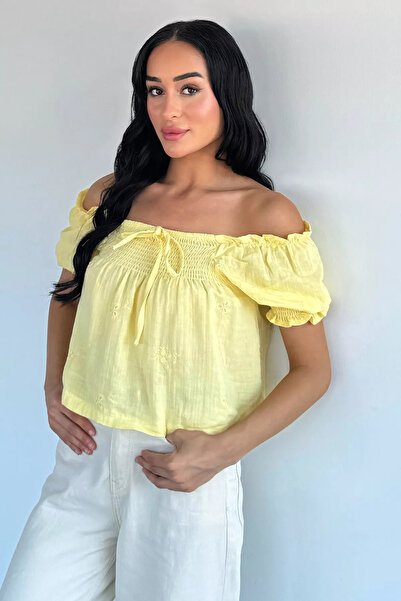 Aryena Yellow Women's Gipeli Brode Blouse