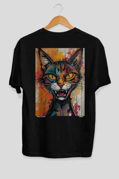 Ankhises Μπλουζάκι Crazy Cat Oversize με στάμπα στην πλάτη, μαύρο, Unisex, 10...