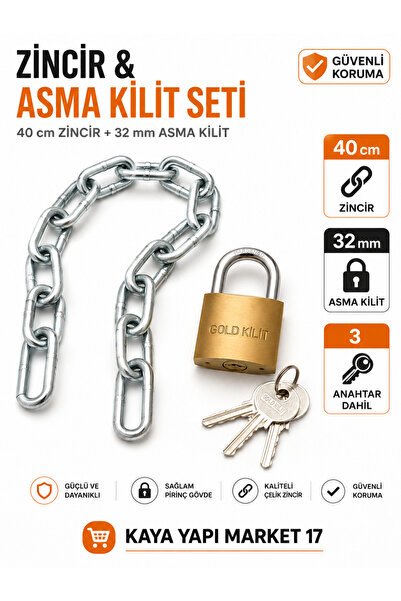Genel Markalar 40 cm Zincir + 32 mm Asma Kilit Seti