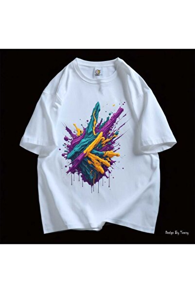 bellanova Unisex πολύχρωμο μπλουζάκι με στάμπα Oversize Streetwear Άνετη εφαρ...