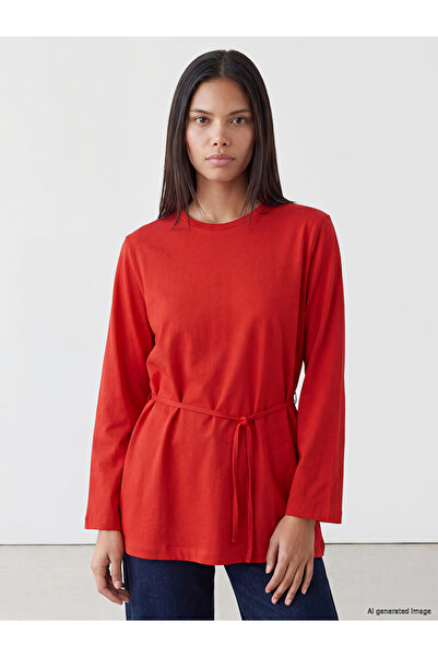 LC Waikiki Lcw Modest Red Crew Neck Belted Women's Tunic