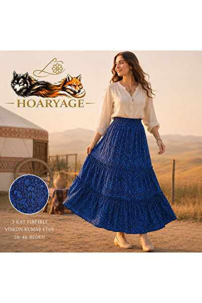 hoaryage Elastic Waist 3-Layer Ruffle Viscose Fabric Skirt, Mevlana Long Cott...