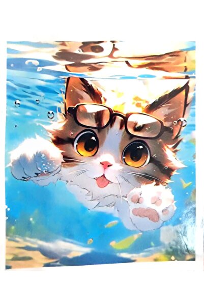 LİVA CRAFT Art & Craft Diamond Mosaic Painting, 50X40Cm Swimming Cat Bead Glu...