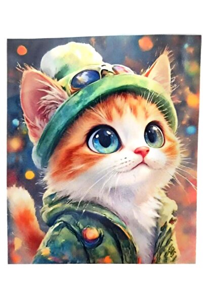 LİVA CRAFT Art & Craft Diamond Mosaic Painting, 50X40Cm Cat with Hat Bead Glu...