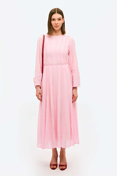Miraydın Butik Women's Partly Stitched Detailed Waist Tie Dress M91165 - Pink