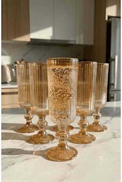 P H Panayır Home Selen Set of 6 Gold Coffee Water Glasses 130 Cc
