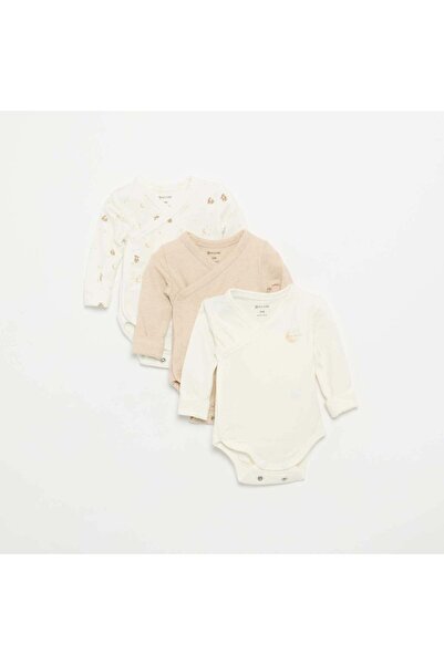 KIABI Set of 3 Long-Sleeved Bodysuits WHITE