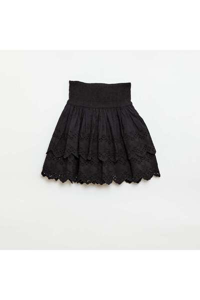 KIABI Ruffled and Broderie Anglaise Skirt BLACK