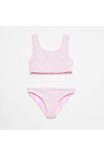 KIABI Reversible Floral Swimsuit - 2 Piece PINK