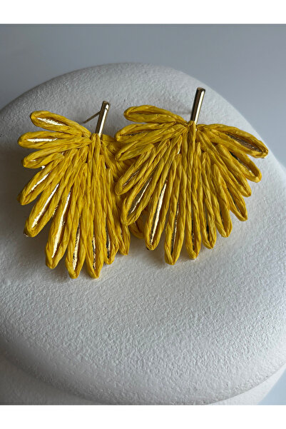 BHR AKSESUAR Yellow Leaf Straw Earrings (5.5 cm)