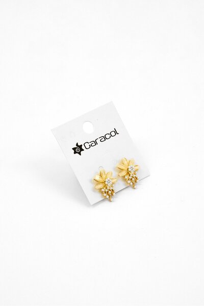 Casa Caracol Women Flower Stud Earrings, Gold/White