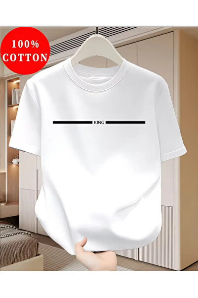 EYMORA White King Text Printed Unisex T-Shirt – Minimal Modern Street Style C...