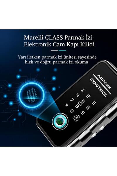 Marelli Class Parmak İzli Şifreli ve Kartlı Elektronik Cam Kapı Kilidi 2 adet...